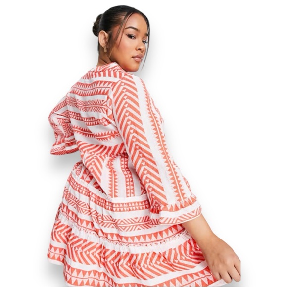 SIMPLY BE ORANGE WHITE GEO STRIPED JACQUARD COTTON MINI TUNIC DRESS WOMEN SZ 24 - Picture 12 of 12